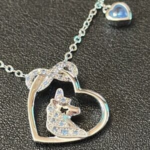 18K White GP Heart Unicorn Necklace Aquamarine CZ Crystals With Gift Box